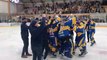 Leeds Knights celebrate by lifting NIHL National Championship trophy at Elland Road Ice Arena