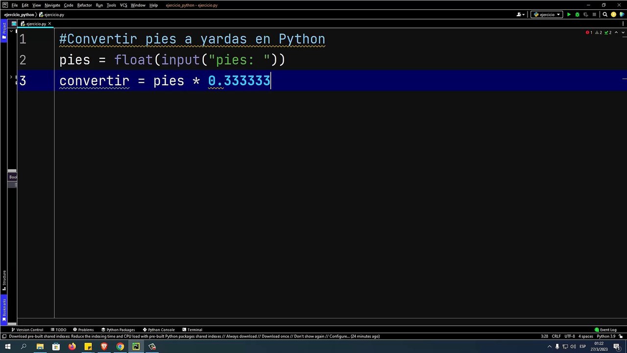 Convertir pies a yardas en Python