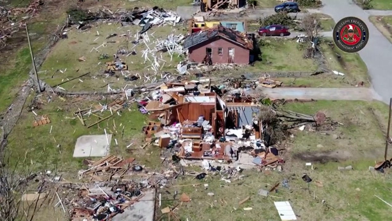 Drone footage shows devastation left by Mississippi tornado