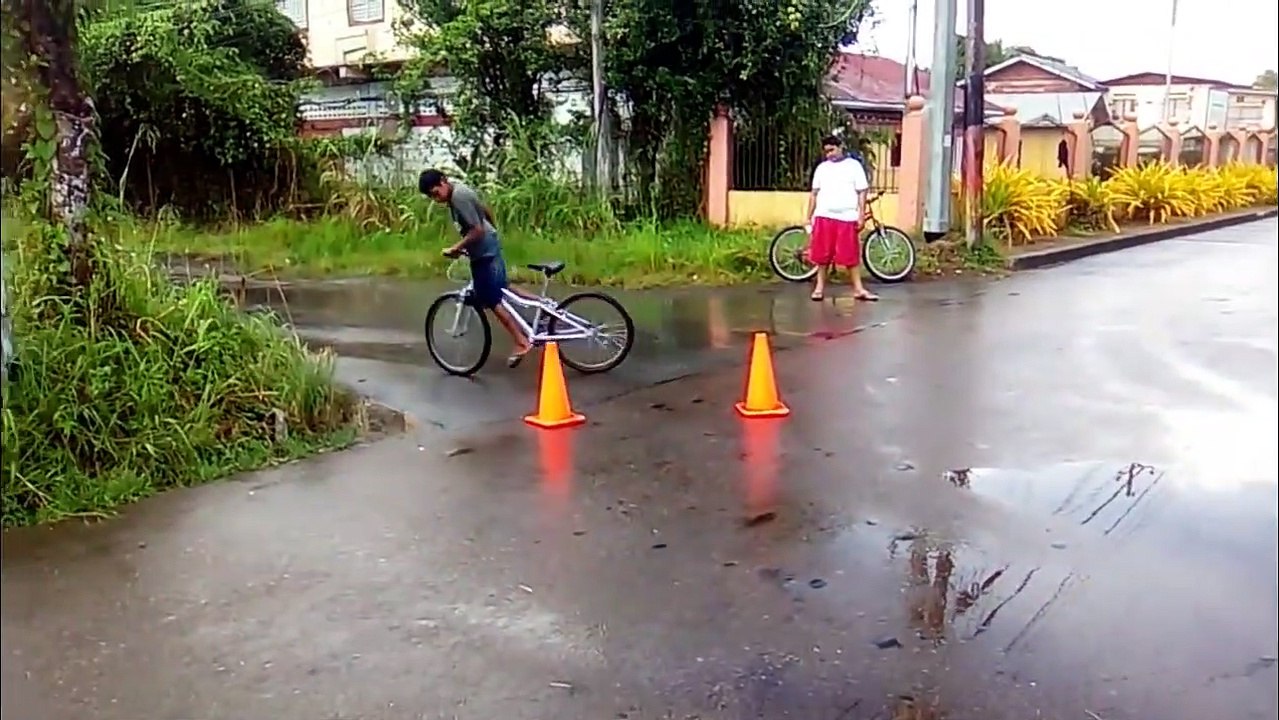 When your friend bring out cones and the road wet.