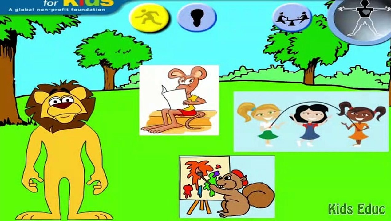 Exercises for different parts of the body, Jumping, Stretching, Aerobics, Funny Game for Kids