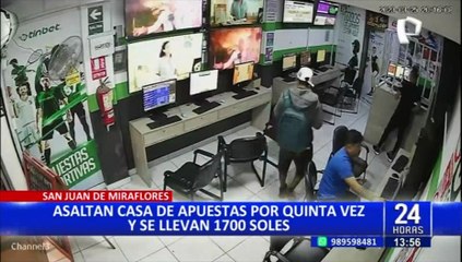 Por quinta vez: asaltan casa de apuestas y se llevan más de mil soles, en SJM