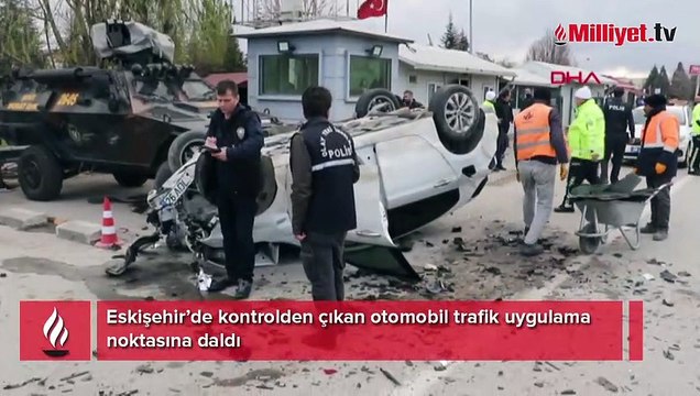 Kontrolden çıkan otomobil trafik uygulama noktasına daldı; 5’i polis, 6 yaralı