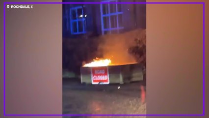 Traffic barricades set on fire hours after being installed in Rochdale