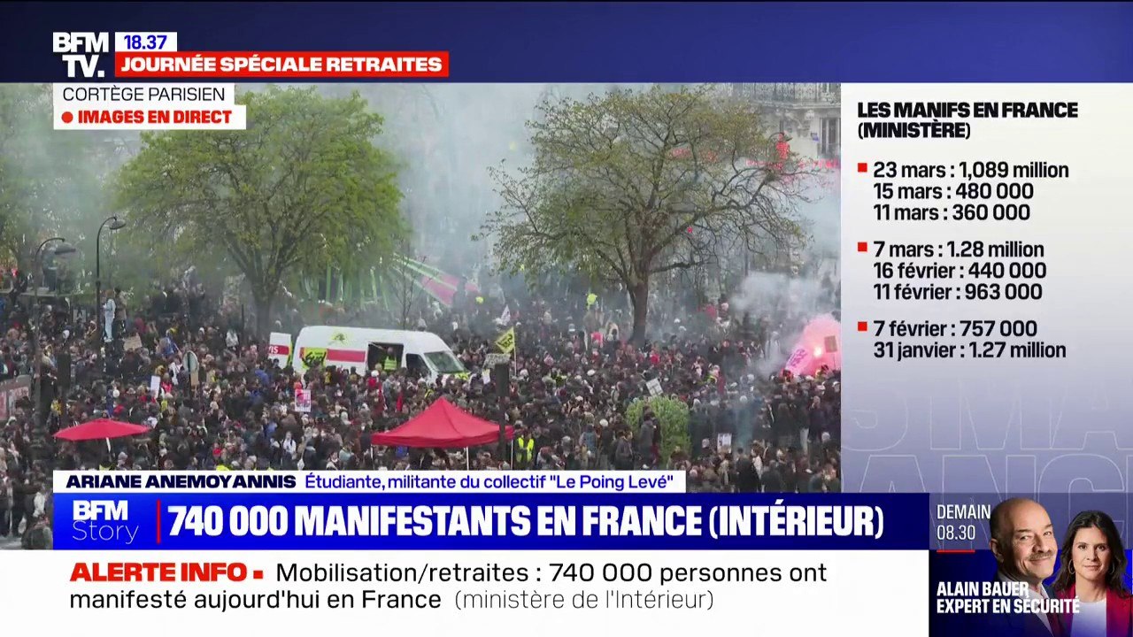 740.000 personnes ont manifesté ce mardi contre la réforme des retraites, selon le ministère de l'Intérieur