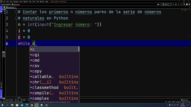 Contar los primeros n números pares de la serie de números naturales en Python