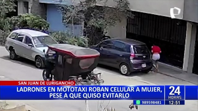SJL: ¡nada pudo hacer! delincuentes en mototaxi roban celular de joven que intentó huir