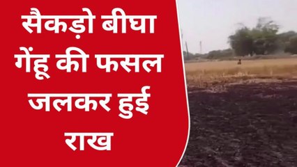 मऊ: बिजली की एक चिंगारी से सैकड़ों बीघा गेंहू की फसल जलकर हुई राख