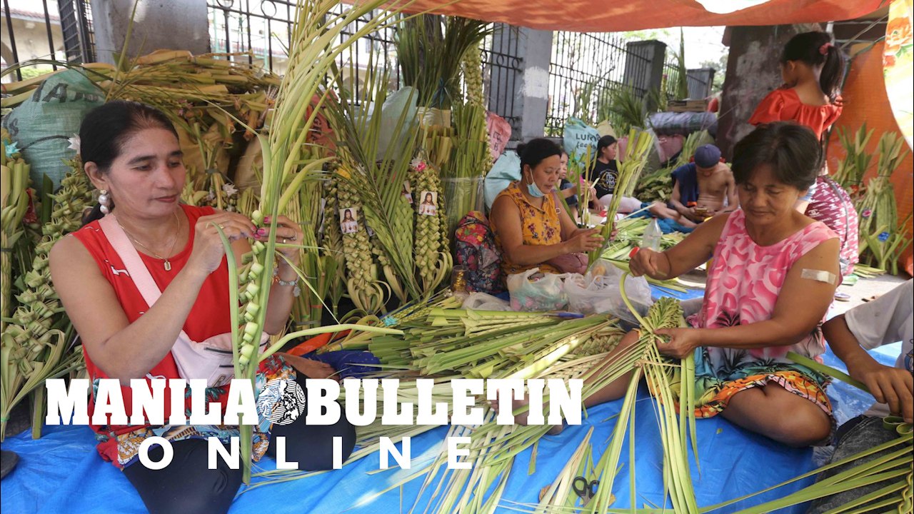 Vendors weaving palm fronds near Sto. Domingo C...