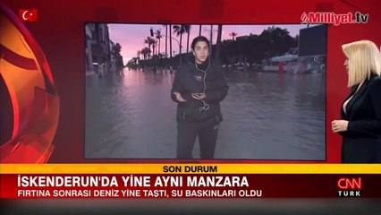 İskenderun'da sağanak yağış! Fırtına sonrası deniz yine taştı