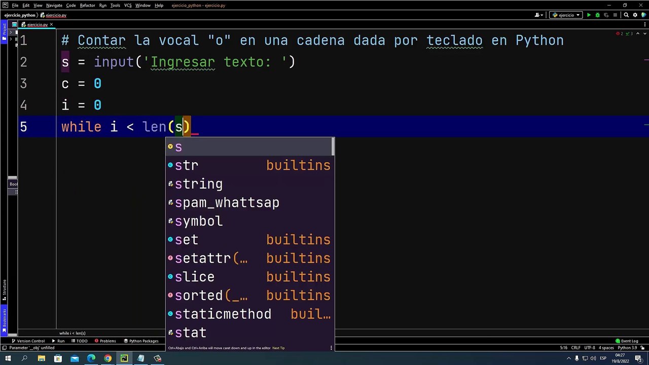 Contar la vocal "o" en una cadena dada por teclado en Python