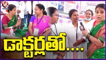 Teenmaar Chandravva Interacts With Doctors Sita Ramula Kalyanam At Bhadrachalam _ V6 News