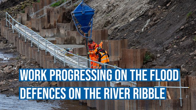 Work progressing on the flood defences on the River Ribble, Broadgate, Preston