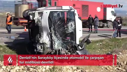 Denizli'de tur midibüsü ile otomobil çarpıştı! 1 ölü, 24 yaralı