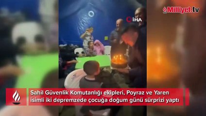 Sahil Güvenlik ekiplerinden depremzede çocuklara doğum günü sürprizi