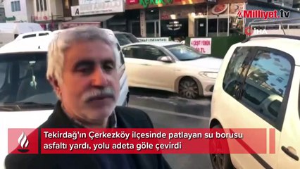 Patlayan su borusu asfaltı yardı, yolu adeta göle çevirdi