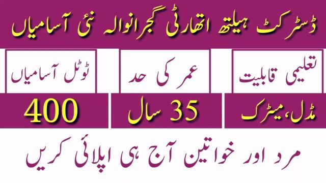 Health Department Gujranwala Jobs 2023 | District Health Department Jobs Update 2023