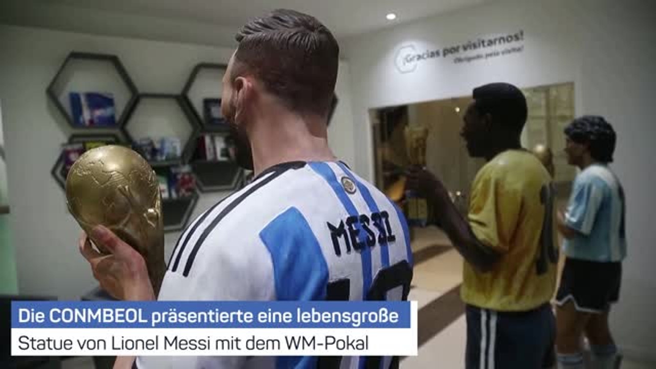 CONMEBOL enthüllt Messi-Statue mit WM-Pokal