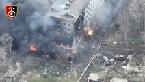 Aerial footage shows Ukrainian forces destroying Russian storage site near Bakhmut