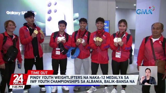 Pinoy youth weightlifters na naka-12 medalya sa IWF youth championships sa Albania, balik-bansa na | 24 Oras