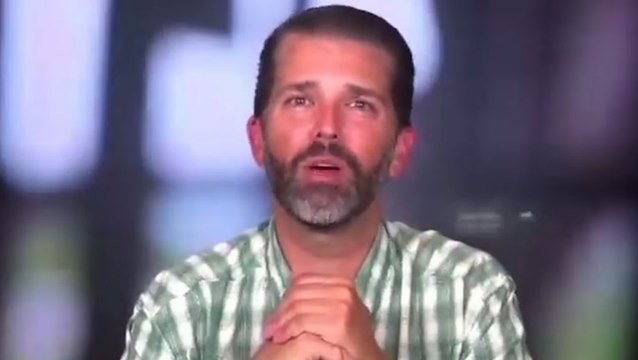 Donald Trump Jr appears on verge of tears as he reacts to father’s indictment