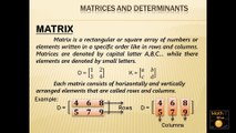 9th Class Math Matrices & Determinants Definitions Explanations