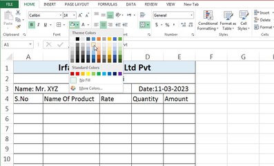 Bill Entry in Microsoft Excel