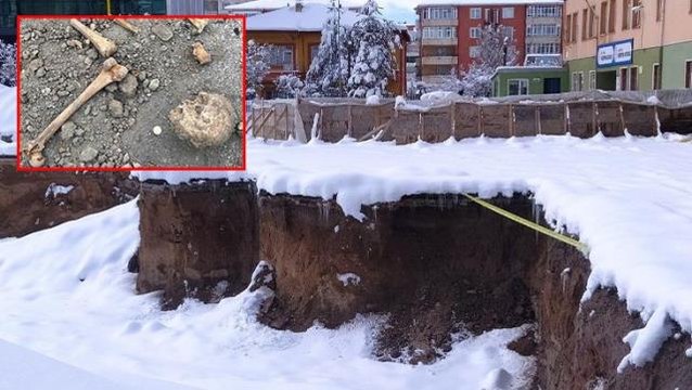 Temel kazısında insan kemikleri çıkan okulun inşaatı durduruldu