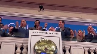 Giannis Antetokounmpo rings the bell in Wall Street