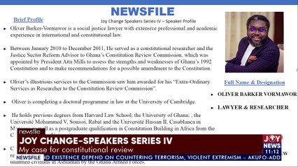 Joy Change-Speakers Series IV || Oliver Barker-Vormawor Calls for Constitutional Review to Empower People's Sovereignty || - JoyNews