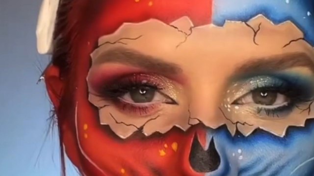 Makeup artist stupefies viewers with a BLAZINGLY FROSTY Heat Miser/Snow Miser Transformation