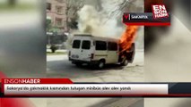 Sakarya'da çakmaklık kısmından tutuşan minibüs alev alev yandı