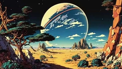 Hyperion Cantos as 90s anime film created by AI