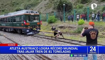 Cusco: hombre más fuerte del mundo jala tren de 81 toneladas