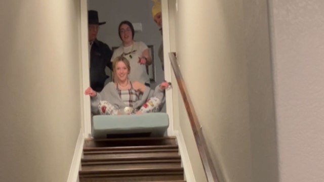 'The thrill never ends!' - Stair surfing with couch cushions *fun with cousins*