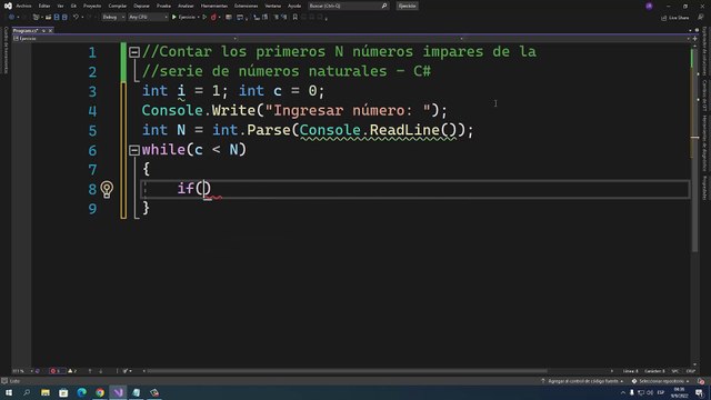 Contar los primeros N números impares de la serie de números naturales en C#