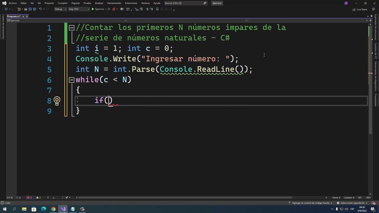 Contar los primeros N números impares de la serie de números naturales en C#