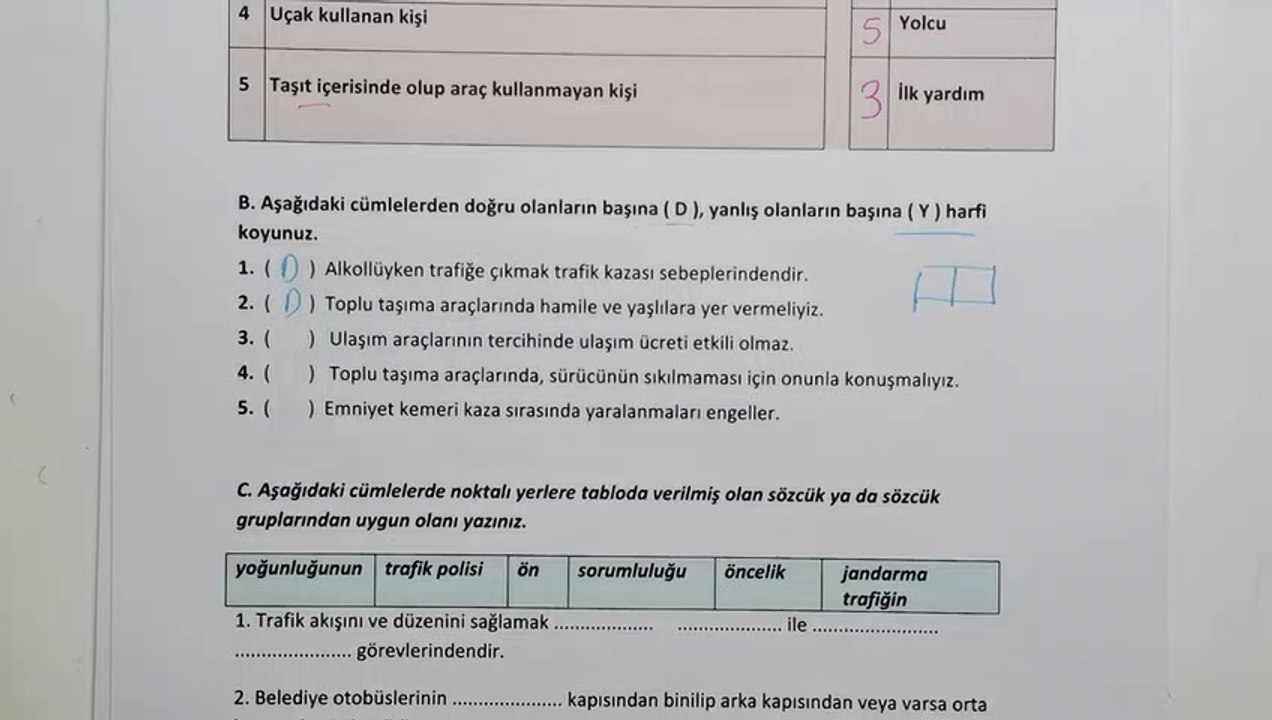 4.Sınıf Trafik Güvenliği Dersi 2.Dönem 1.Yazılı Soruları ve Çözümü #2023 (%99 Çıkabilir )