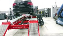 Audi A3 damaged sill pulling repair on Celette Rhone bench