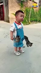Cute babe and cat