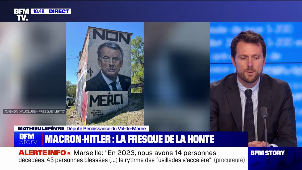 "C'est choquant": Mathieu Lefèvre réagit à une fresque représentant Emmanuel Macron en Hitler