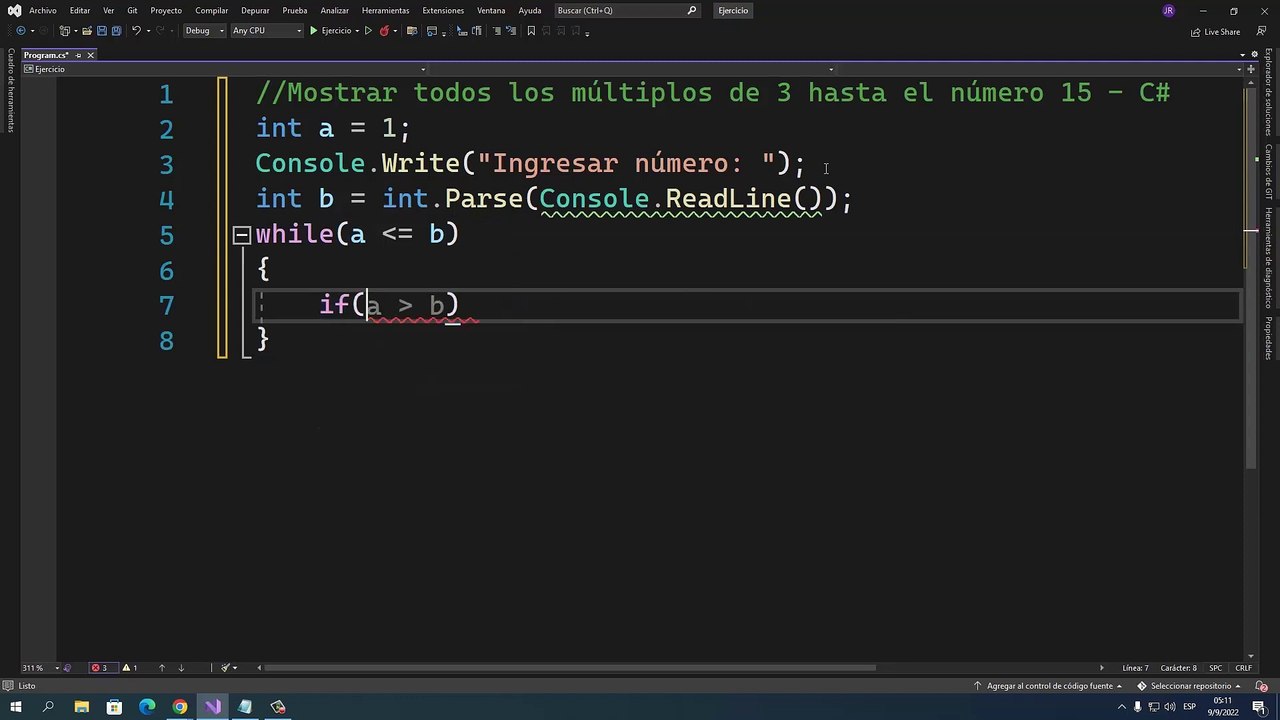 Mostrar todos los múltiplos de 3 hasta el número 15 en C#