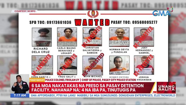 2 pang preso na tumakas mula sa Malibay Substation sa Pasay City, arestado; 2 na iba pa, tinutugis pa rin | UB