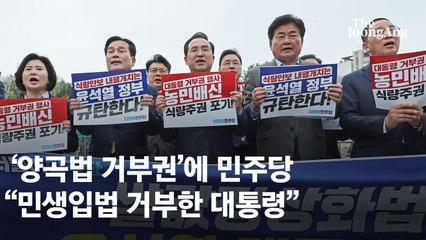 尹 거부권에 용산 달려간 민주당 "민생입법 거부한 첫 대통령"
