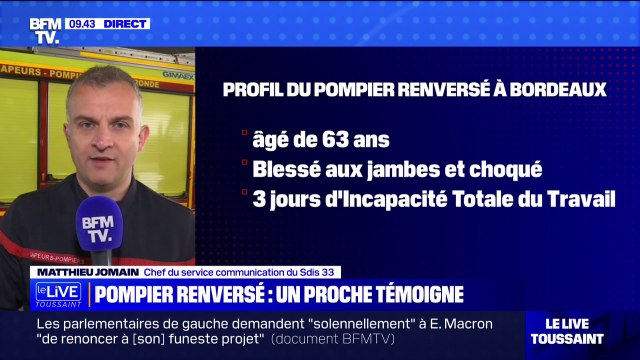 Pompier renversé à Bordeaux: L'ensemble des pompiers girondins ont témoigné leur soutien explique Matthieu Jomain (Sdis 33)