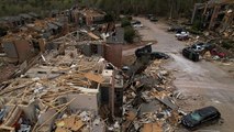 Houses devastated by Arkansas tornado captured on police drone footage