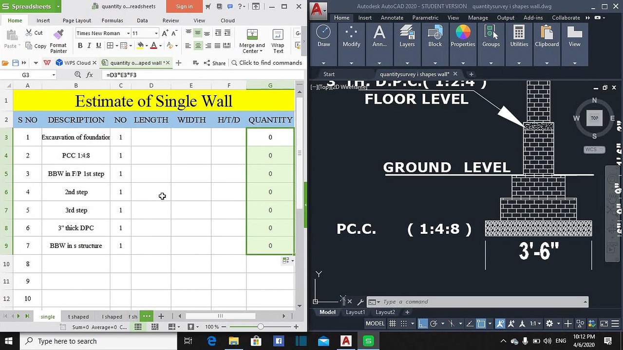 Estimate of single wall.