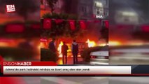 Adana’da park halindeki minibüs ve ticari araç alev alev yandı