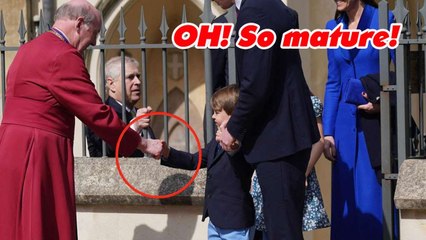 Prince Louis put on a serious face as he shook hands with the pastors as he left the service