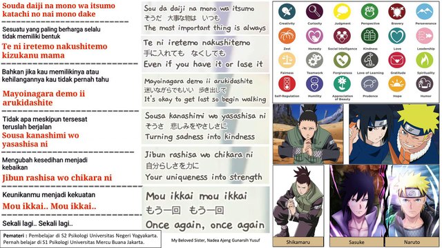 Filosofi Lagu Naruto ; Mengubah kesedihan menjadi kebaikan, keunikanmu menjadi kekuatan No. 018